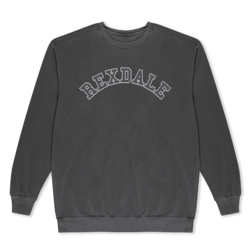 a grey sweatshirt with white text