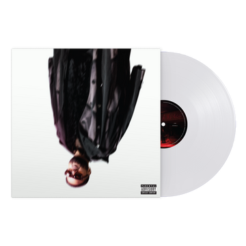 a white vinyl record with a man in a black coat